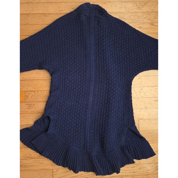 Anthropologie Guinevere Womens XS Blue Cable Knit Ruffle Hem Cardigan Sweater - Picture 7 of 7